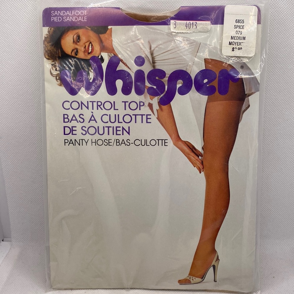 Whisper Control Top Pantyhose Nylons Spice Size Medium 6855 Sandalfoot